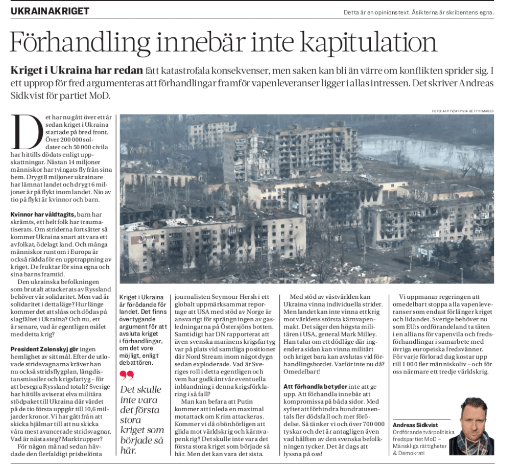 Debattartikel i epochtimes om fredsupproept