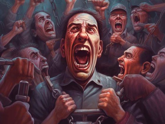 Evil agitator smearing human right