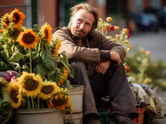 A white swedish sunflower seller in his 40s sits peace 32ef2d49 1777 451f a1a6 e4d123a4a555 stor