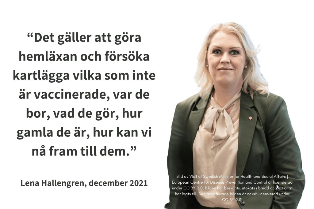 Lena hallengren, socialminister kartlägg alla ovaccinerade december 2021