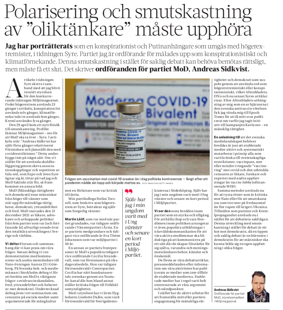 Polarisering och smutskastnint av %22oliktänkande%22 måste upphöra epoch times